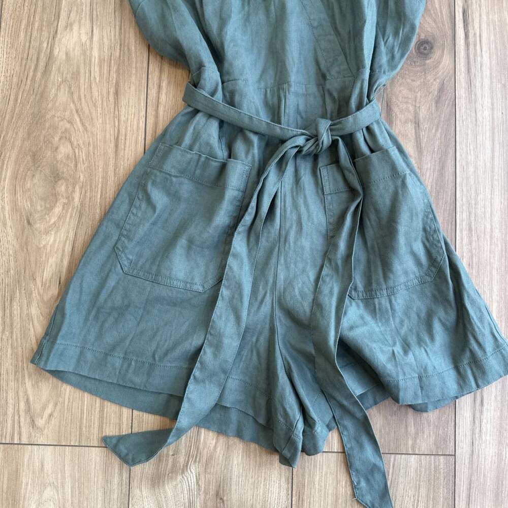 Anthropologie Maeve Short Sleeve Wrap Romper Tie Waist Sz 14 NWT Classic Boho - Picture 8 of 11